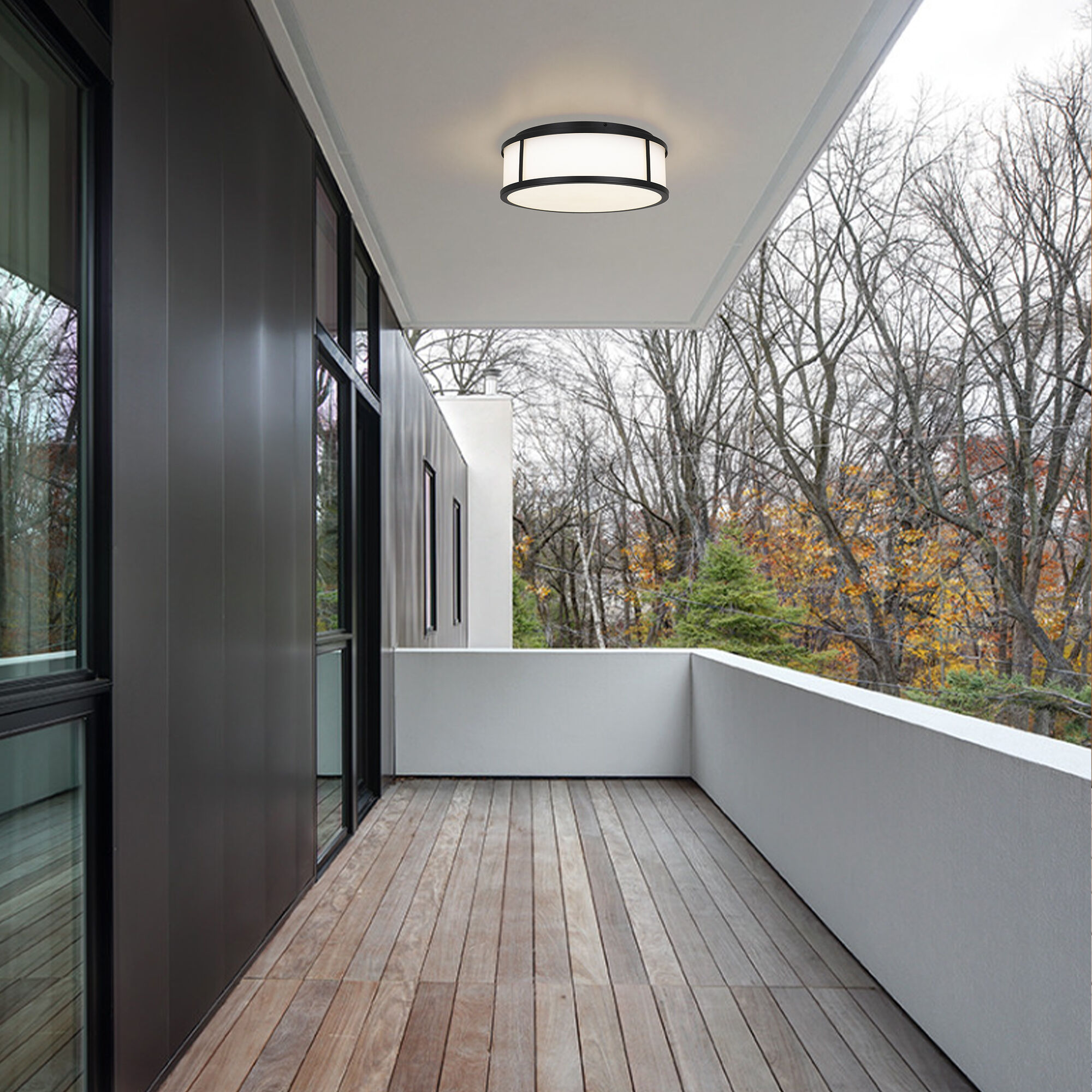 Panel Round LED 14 inch Sand Black Outdoor Flush Mount